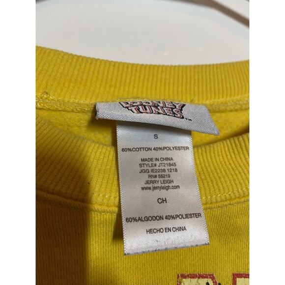 Looney Tunes Cropped Sweatshirt Pullover Crew Neck Graphic Print Yellow Small - Picture 4 of 5